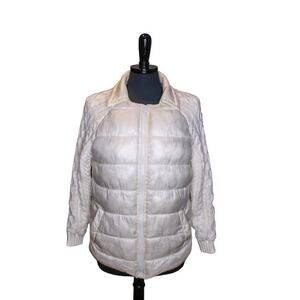 Andrew Marc Marc New York Puffer Jacket Cable Knit Sleeves White XS